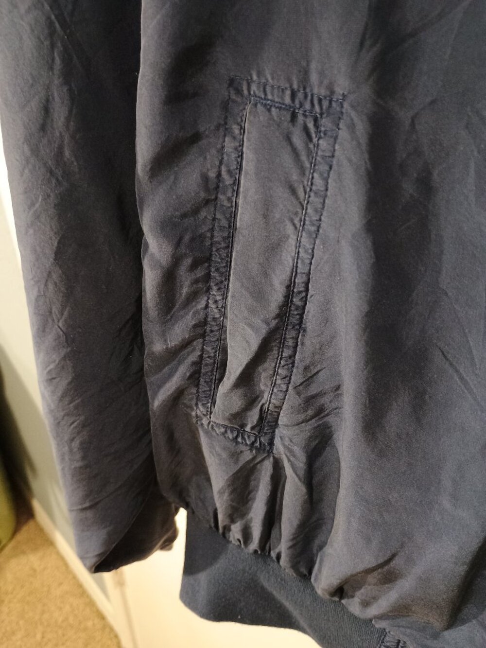 Vintage Lineage 100% Silk Navy Blue Bomber Jacket XXL Lightweight Full Zip Luxe - Picture 5 of 8
